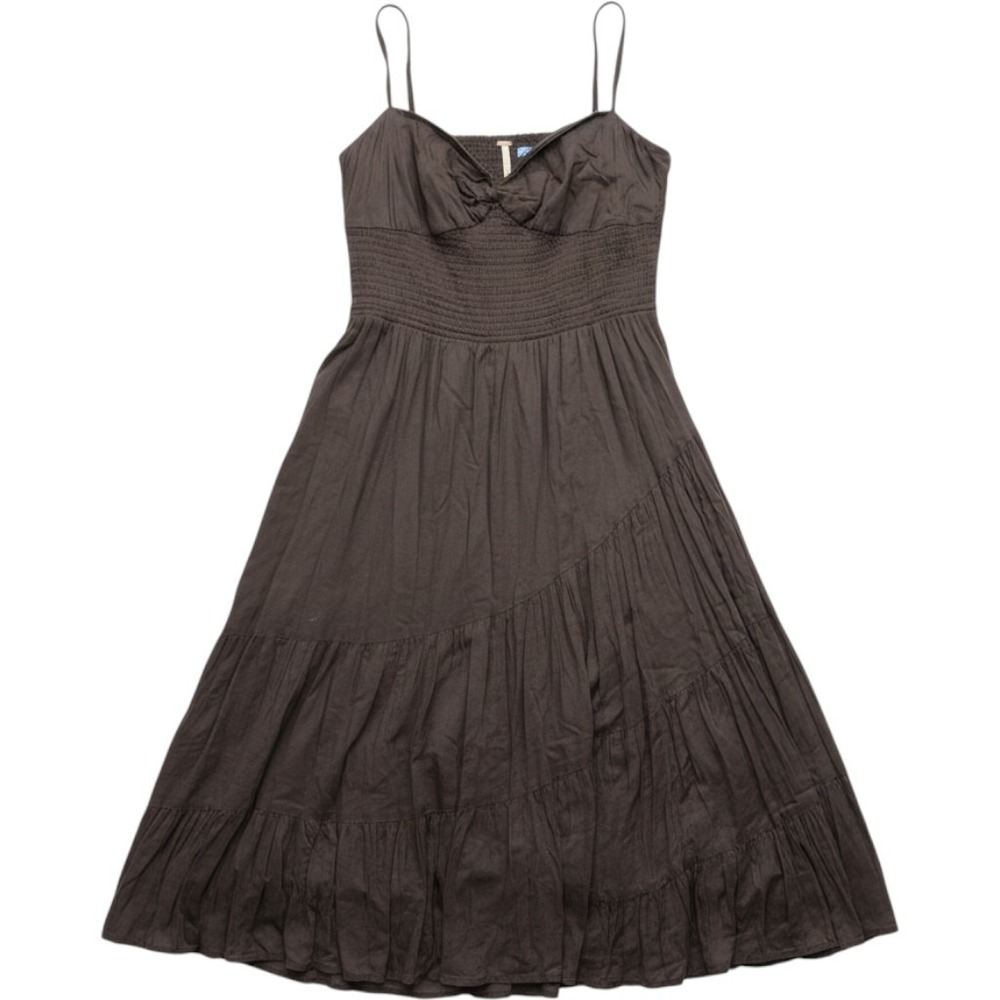 Free People Smocked Tiered Midi Dress Brown XL Spaghetti Strap Boho Sweetheart